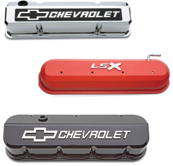 Valve Covers Covers for SBC, BBC, LS, Ford, and Mopar V8s in tall or stock height &mdash; many with licensed emblems.
