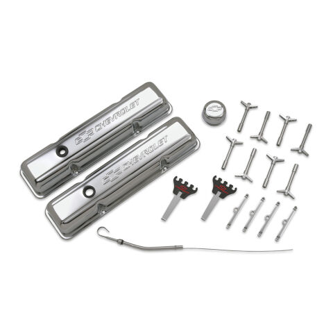 Engine Dress-Up Kit; Chrome with Stamped Chevy Logo; Fits SB Block Chevy Engines