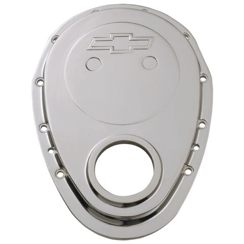 Timing Chain Cover; Chrome Plate Aluminum; With Bowtie Logo; Fits SB Chevy&nbsp;69-91