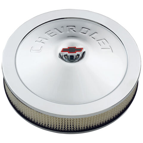 Engine Air Cleaner Kit; 14 Inch Diam; Chrome; Chevy Lettering with Bowtie&nbsp;Nut