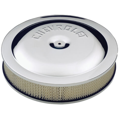 Air Cleaner Kit; Chrome; Embossed Chevy Logo; 14 In. Diameter; With Center&nbsp;Nut