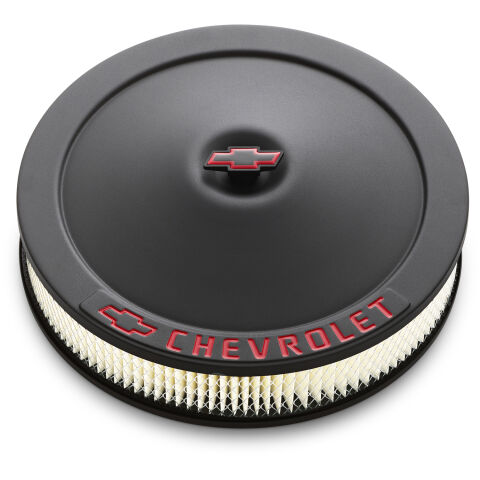 Engine Air Cleaner Kit; 14 Inch Dia; Black Crinkle; Chevy Lettering w/Bowtie&nbsp;Nut
