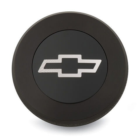 Twist-On Radiator Cap; Chevrolet Bowtie Emblem; Black Anodized Billet Aluminum